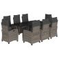 Preview: 9-tlg. Garten-Essgruppe mit Kissen Grau Poly Rattan