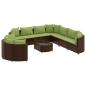 Preview: 10-tlg. Garten-Sofagarnitur mit Kissen Braun Poly Rattan