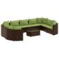 Preview: 10-tlg. Garten-Sofagarnitur mit Kissen Braun Poly Rattan