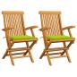 Preview: ARDEBO.de - Gartenstühle mit Hellgrünen Kissen 2 Stk. Massivholz Teak