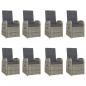 Preview: 9-tlg. Garten-Essgruppe mit Kissen Grau Poly Rattan