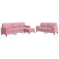 Preview: 3-tlg. Sofagarnitur mit Kissen und Nackenrollen Rosa Samt