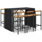 Preview: 7-tlg. Gartenbar-Set Schwarz Poly Rattan & Massivholz Akazie