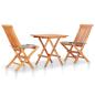 Preview: ARDEBO.de - 3-tlg. Bistro-Set mit Kissen Grau Karomuster Massivholz Teak