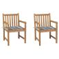 Preview: Gartenstühle 2 Stk. Graue Karomuster-Kissen Massivholz Teak