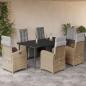 Preview: ARDEBO.de - 7-tlg. Garten-Essgruppe mit Kissen Beige Poly Rattan