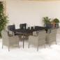 Preview: ARDEBO.de - 7-tlg. Garten-Essgruppe mit Kissen Hellgrau Poly Rattan