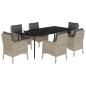 Preview: 7-tlg. Garten-Essgruppe mit Kissen Hellgrau Poly Rattan