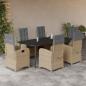 Preview: ARDEBO.de - 7-tlg. Garten-Essgruppe mit Kissen Beigemischung Poly Rattan