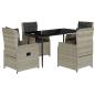 Preview: 5-tlg. Garten-Essgruppe mit Kissen Hellgrau Poly Rattan