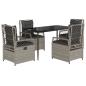 Preview: 5-tlg. Garten-Essgruppe mit Kissen Hellgrau Poly Rattan