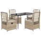 Preview: 5-tlg. Garten-Essgruppe mit Kissen Beige Poly Rattan