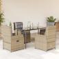 Preview: ARDEBO.de - 5-tlg. Garten-Essgruppe mit Kissen Beige Poly Rattan