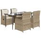 Preview: 5-tlg. Garten-Essgruppe mit Kissen Beige Poly Rattan