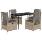 Preview: 5-tlg. Garten-Essgruppe mit Kissen Beige Poly Rattan