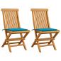 Preview: ARDEBO.de - Gartenstühle mit Blauen Kissen 2 Stk. Massivholz Teak