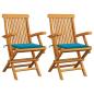Preview: ARDEBO.de - Gartenstühle mit Blauen Kissen 2 Stk. Massivholz Teak