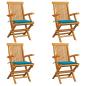 Preview: ARDEBO.de - Gartenstühle mit Blauen Kissen 4 Stk. Massivholz Teak
