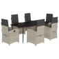 Preview: 7-tlg. Garten-Essgruppe mit Kissen Hellgrau Poly Rattan