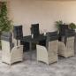 Preview: ARDEBO.de - 7-tlg. Garten-Essgruppe mit Kissen Hellgrau Poly Rattan