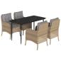 Preview: 5-tlg. Garten-Essgruppe mit Kissen Beige Poly Rattan