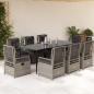 Preview: ARDEBO.de - 9-tlg. Garten-Essgruppe mit Kissen Hellgrau Poly Rattan