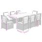 Preview: 9-tlg. Garten-Essgruppe mit Kissen Hellgrau Poly Rattan