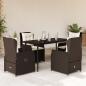 Preview: ARDEBO.de - 5-tlg. Garten-Essgruppe mit Kissen Braun Poly Rattan