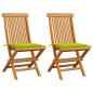 Preview: ARDEBO.de - Gartenstühle mit Hellgrünen Kissen 2 Stk. Massivholz Teak