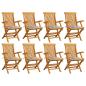 Preview: ARDEBO.de - Gartenstühle Graue Karomuster-Kissen 8 Stk. Massivholz Teak