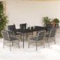 Preview: ARDEBO.de - 7-tlg. Garten-Essgruppe mit Kissen Hellgrau Poly Rattan