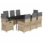 Preview: 9-tlg. Garten-Essgruppe mit Kissen Beigemischung Poly Rattan