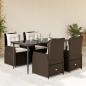 Preview: ARDEBO.de - 5-tlg. Garten-Essgruppe mit Kissen Braun Poly Rattan