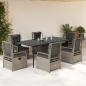 Preview: ARDEBO.de - 7-tlg. Garten-Essgruppe mit Kissen Hellgrau Poly Rattan
