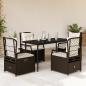 Preview: ARDEBO.de - 5-tlg. Garten-Essgruppe mit Kissen Braun Poly Rattan