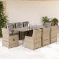Preview: ARDEBO.de - 9-tlg. Garten-Essgruppe mit Kissen Beige Poly Rattan