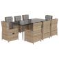 Preview: 9-tlg. Garten-Essgruppe mit Kissen Beige Poly Rattan