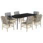 Preview: 7-tlg. Garten-Essgruppe mit Kissen Beigemischung Poly Rattan