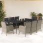 Preview: ARDEBO.de - 9-tlg. Garten-Essgruppe mit Kissen Hellgrau Poly Rattan