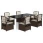 Preview: 7-tlg. Garten-Essgruppe mit Kissen Braun Poly Rattan