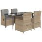 Preview: 5-tlg. Garten-Essgruppe mit Kissen Beige Poly Rattan