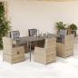 Preview: ARDEBO.de - 7-tlg. Garten-Essgruppe mit Kissen Beige Poly Rattan