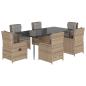 Preview: 7-tlg. Garten-Essgruppe mit Kissen Beige Poly Rattan