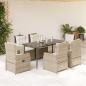 Preview: ARDEBO.de - 7-tlg. Garten-Essgruppe mit Kissen Beige Poly Rattan