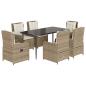 Preview: 7-tlg. Garten-Essgruppe mit Kissen Beige Poly Rattan