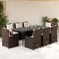 Preview: ARDEBO.de - 9-tlg. Garten-Essgruppe mit Kissen Braun Poly Rattan