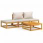 Preview: 4-tlg. Garten-Lounge-Set mit Hellgrauen Kissen Massivholz