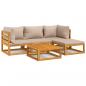 Preview: 5-tlg. Garten-Lounge-Set mit Taupe Kissen Massivholz