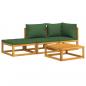 Preview: 4-tlg. Garten-Lounge-Set mit Grünen Kissen Massivholz