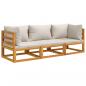 Preview: 3-tlg. Garten-Lounge-Set mit Hellgrauen Kissen Massivholz